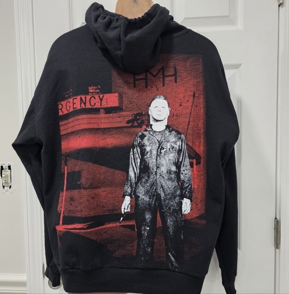 Halloween II Pumpkin Skull Hoodie Michael Myers Black Pullover Size L - Picture 7 of 10